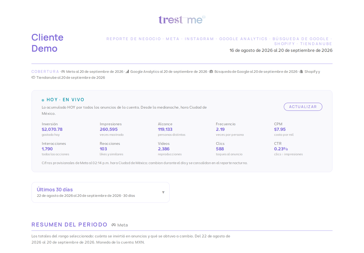 Reporte de Trestme Pulse con cada cifra explicada
